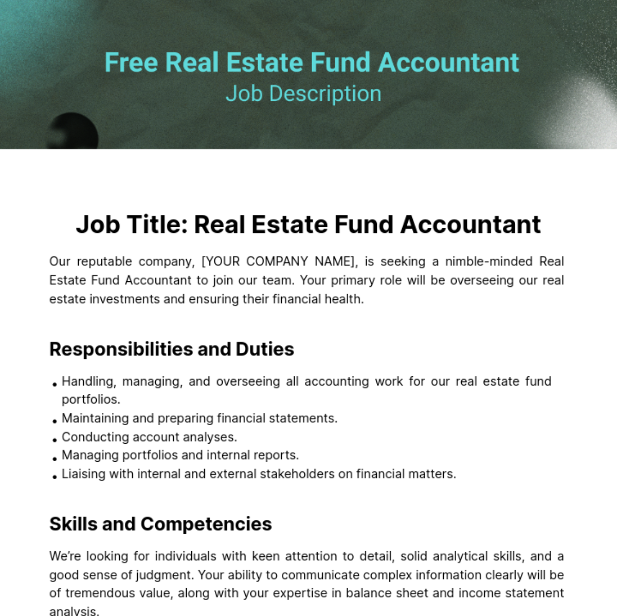 Real Estate Fund Accountant Job Description Template