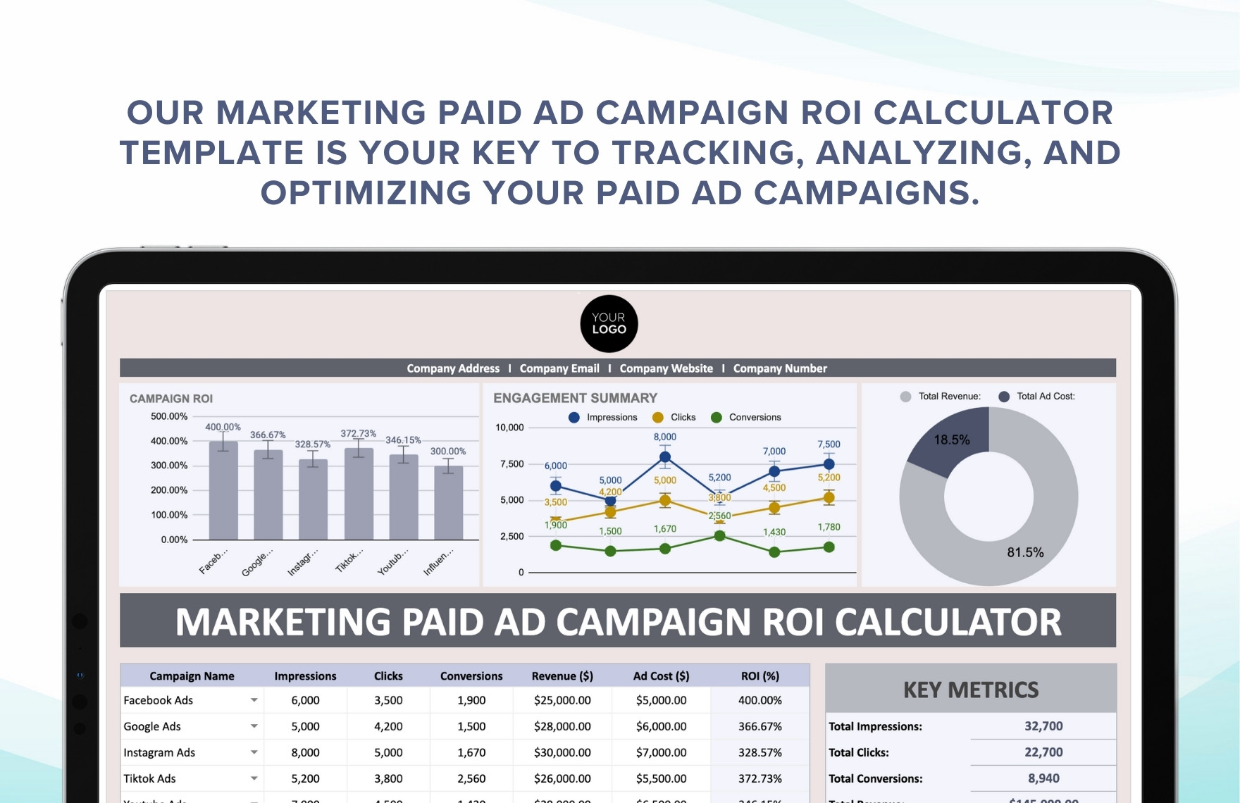 Marketing Paid Ad Campaign ROI Calculator Template