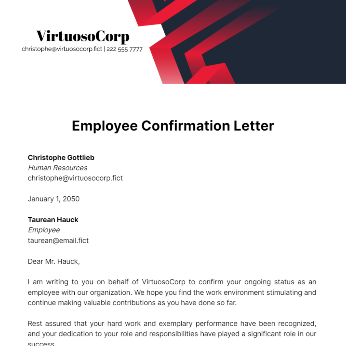 Free Employee Confirmation Letter Template
