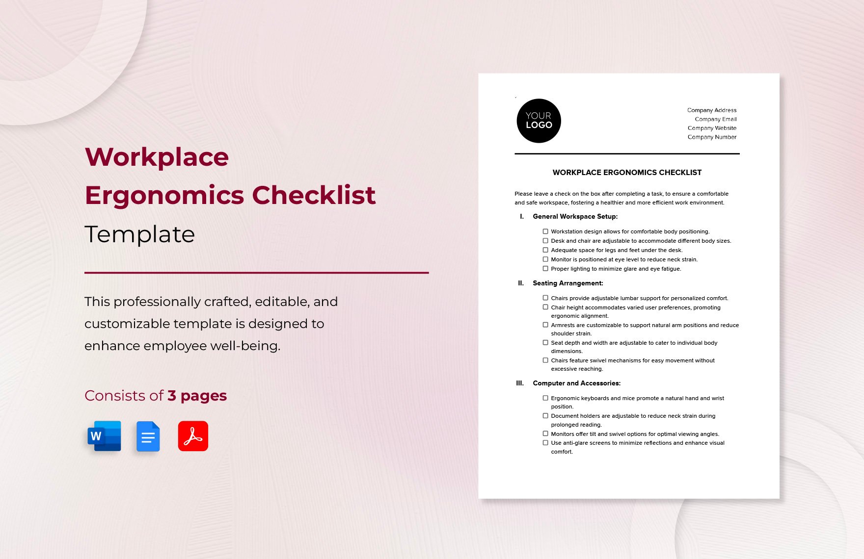 Workplace Ergonomics Checklist Template