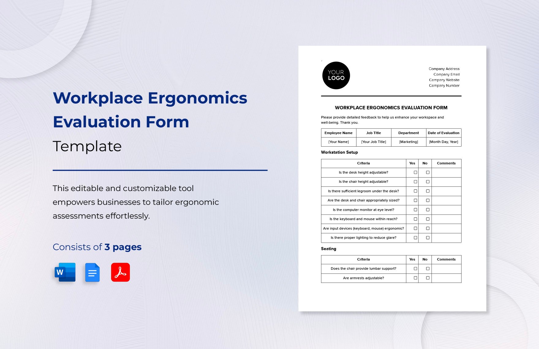 Workplace Ergonomics Evaluation Form Template