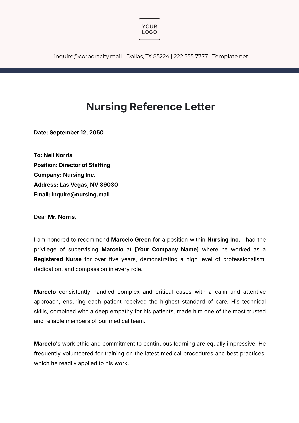 Nursing Reference Letter Template - Edit Online & Download