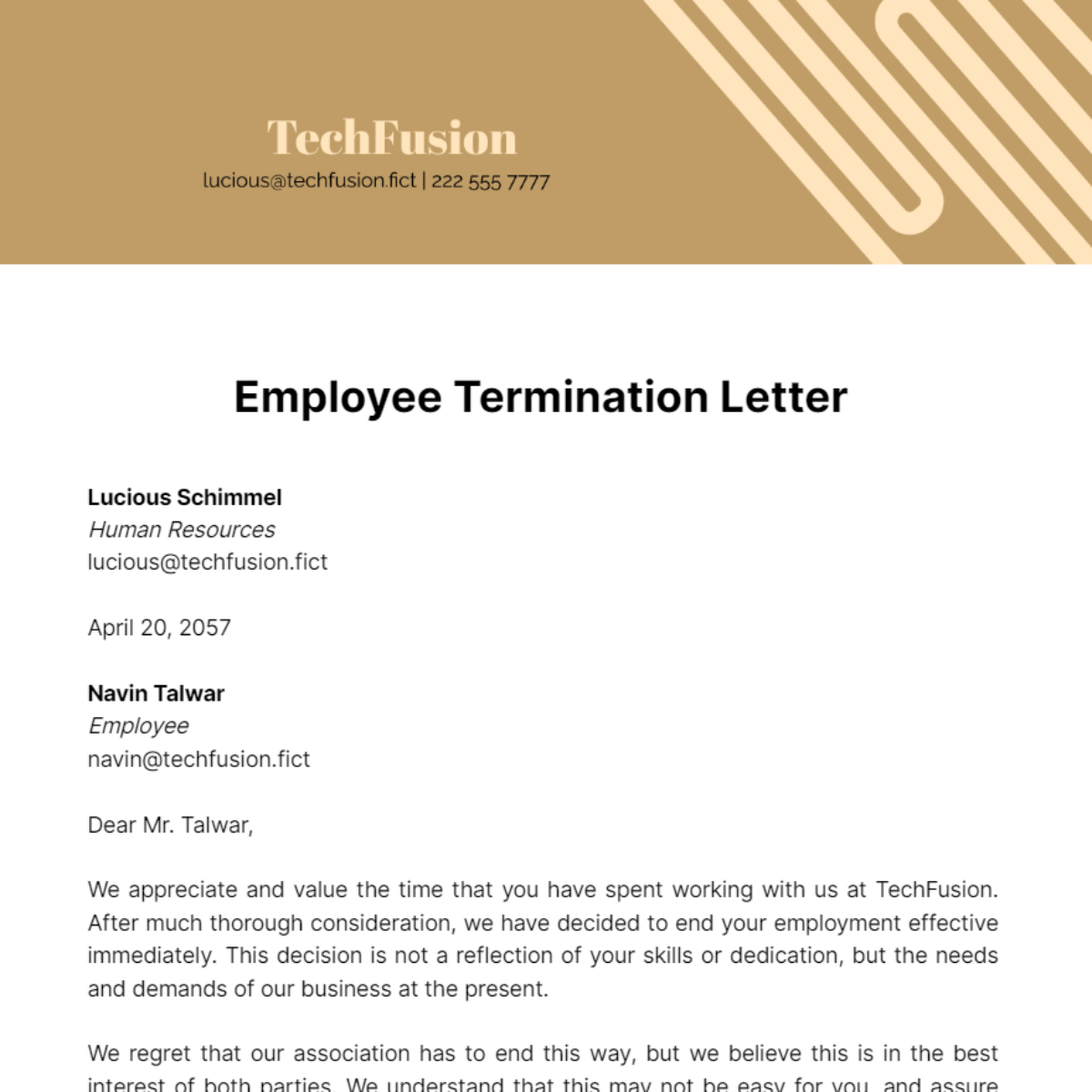Free Employee Termination Letter Template