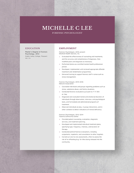 Forensic Psychologist Resume Template