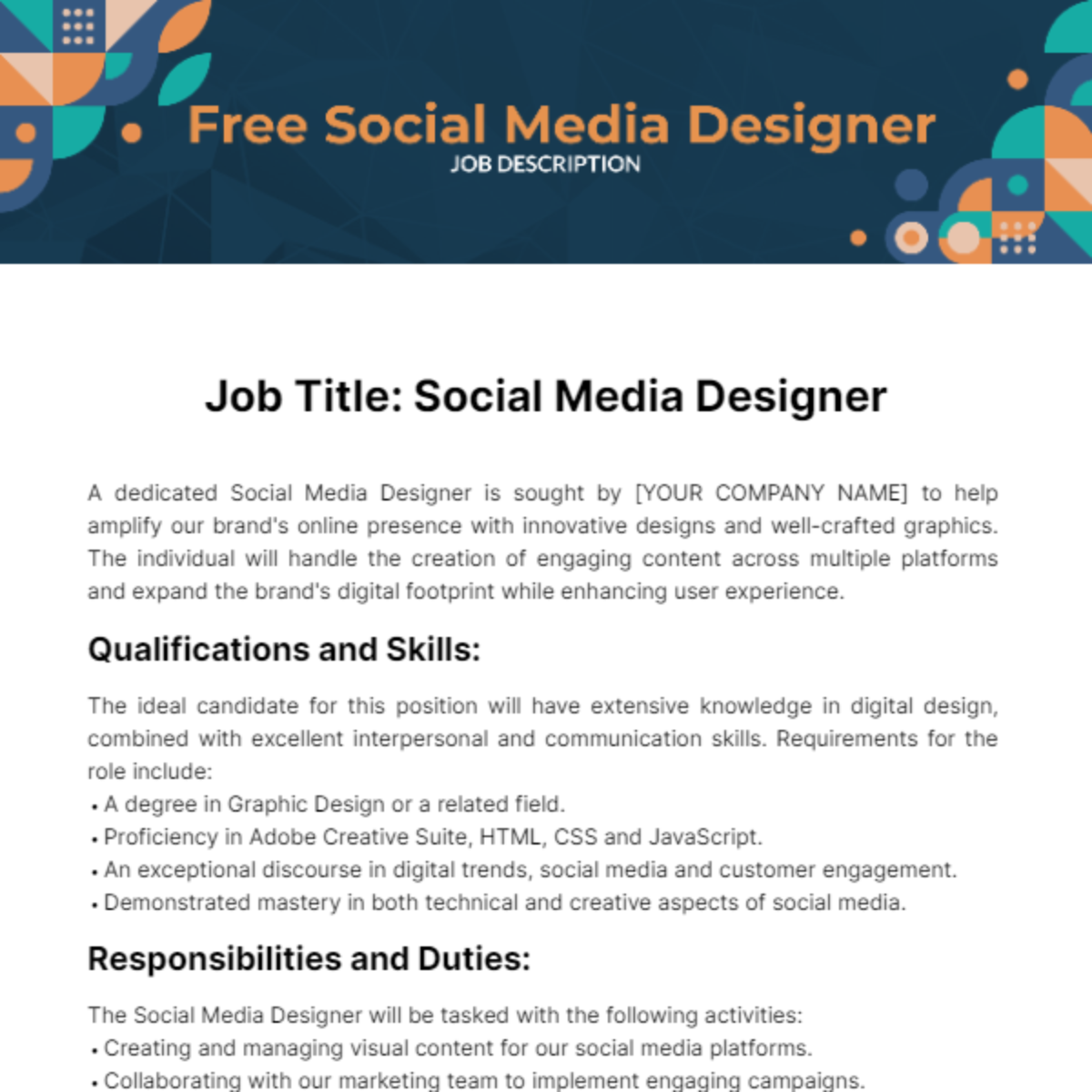 Free Social Media Designer Job Description Template