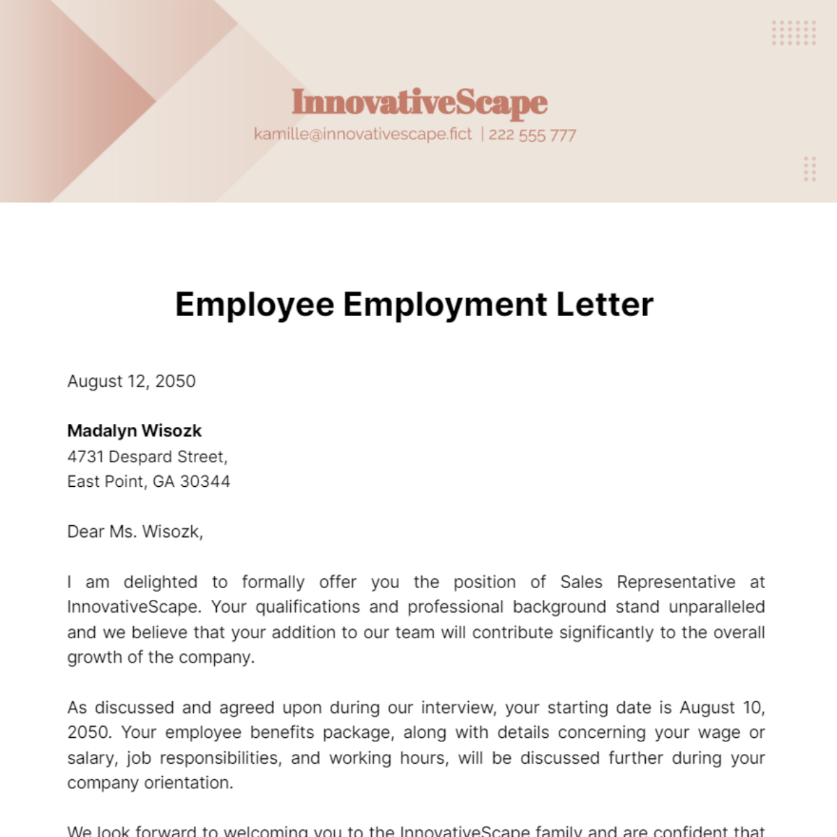 Free Employee Employment Letter Template