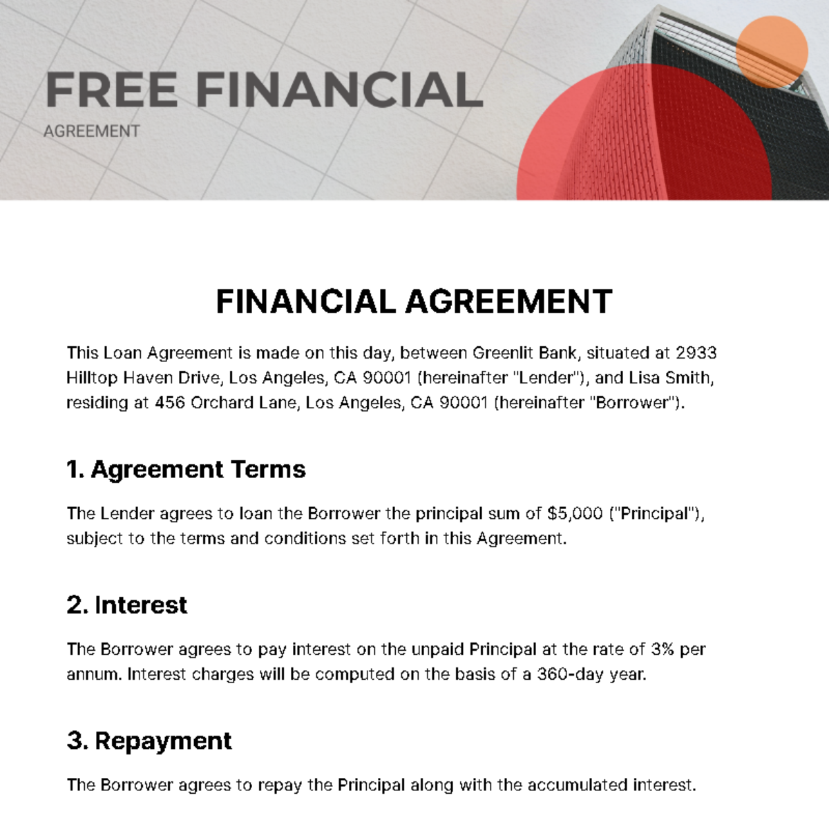 Free Financial Agreement Template