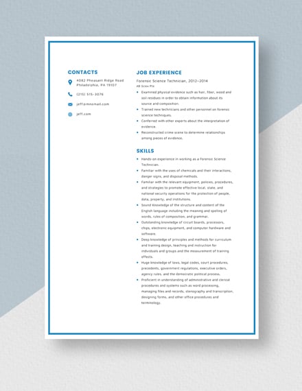 Forensic Science Technician Resume Template