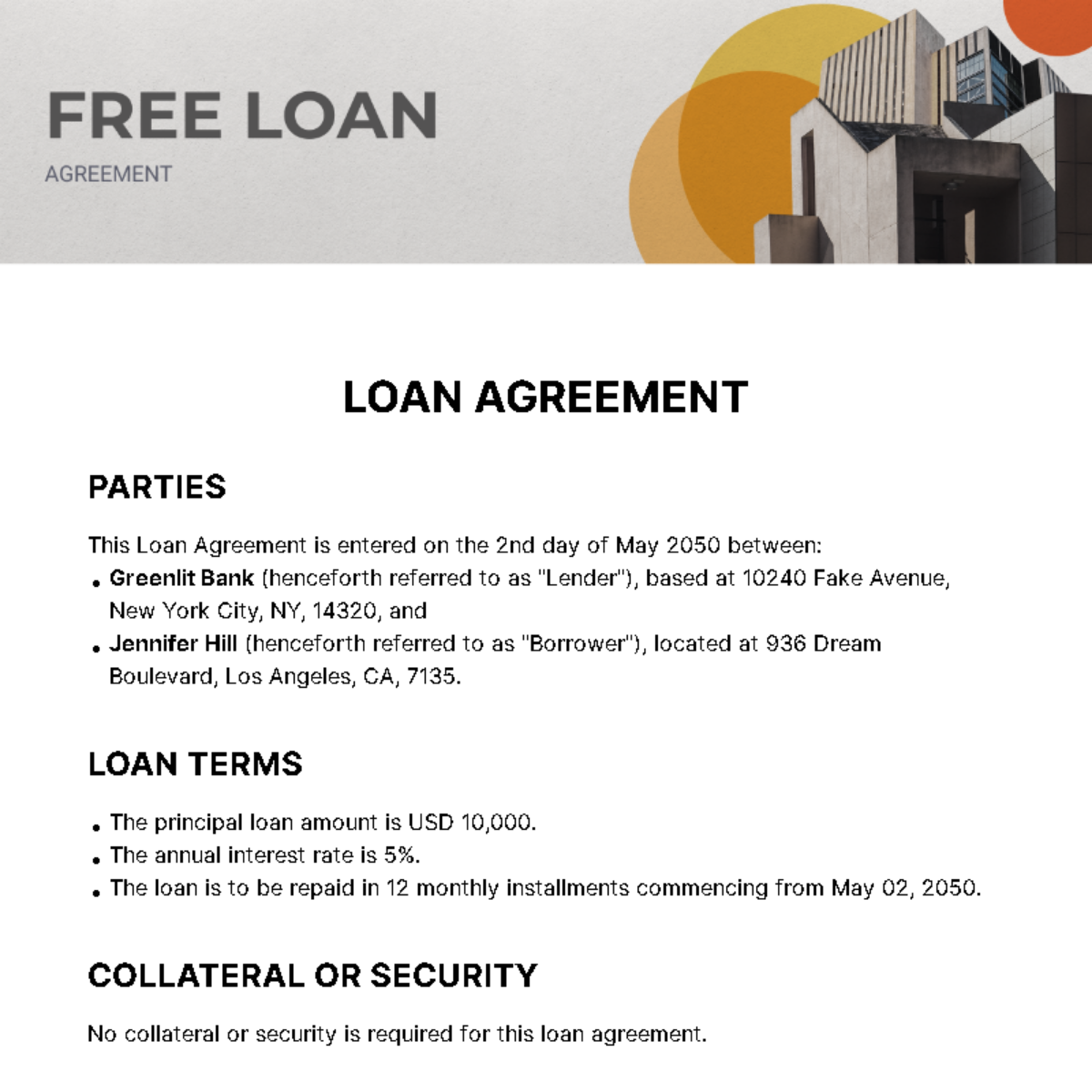 Free Loan Agreement Template