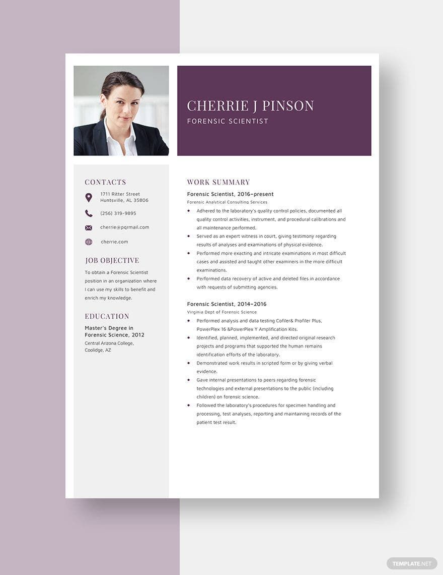 Free Forensic Scientist Resume Template