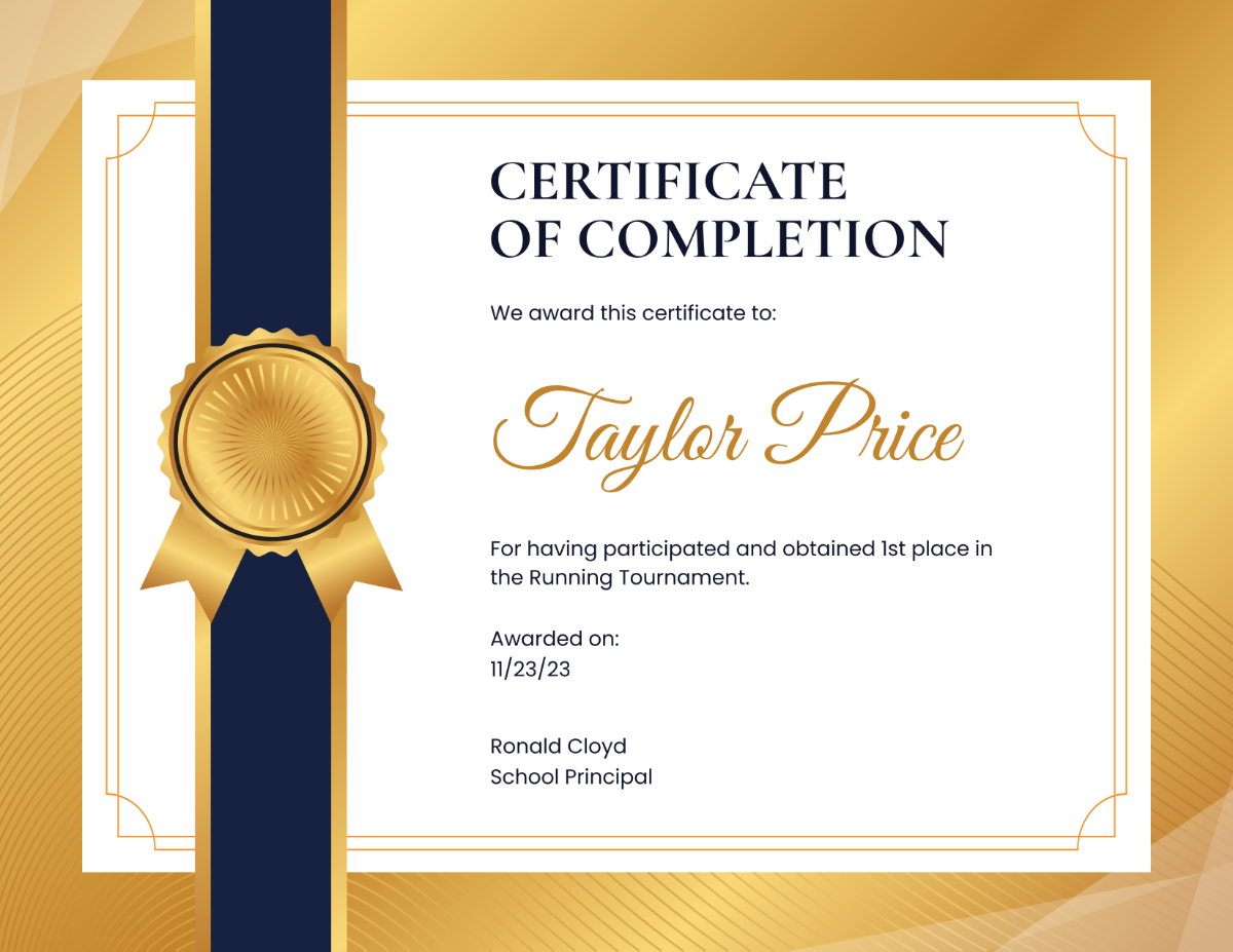 Gold Medal Certificate Template