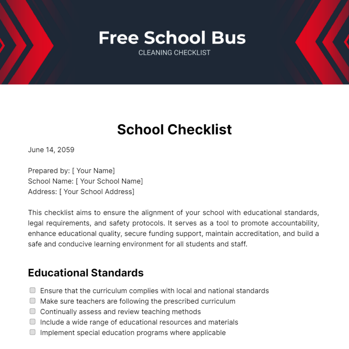 Free School Bus Cleaning Checklist Template