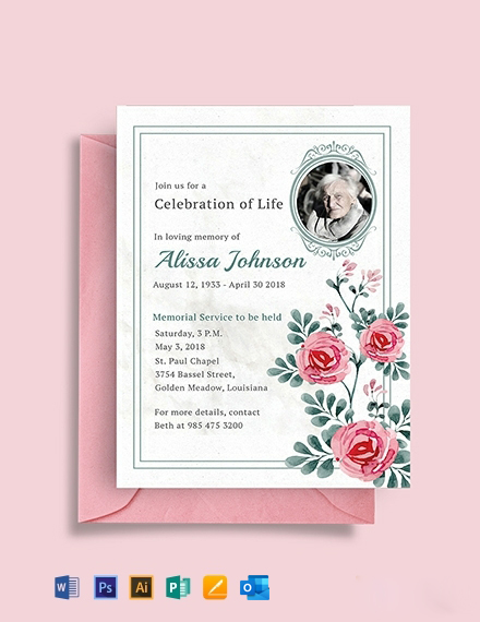 Memorial Service Invitation Template - Google Docs, Illustrator, Word, Outlook, Apple Pages, PSD