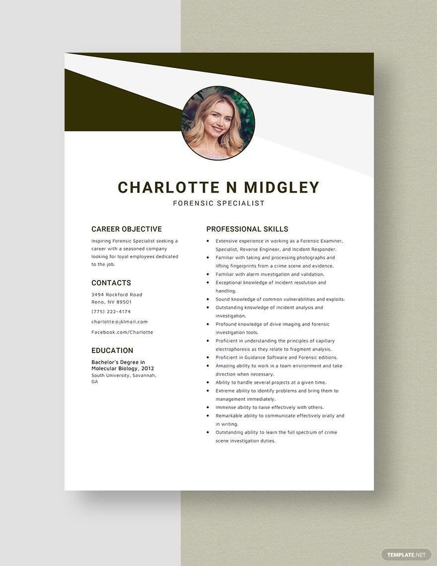 Free Forensic Specialist Resume Template
