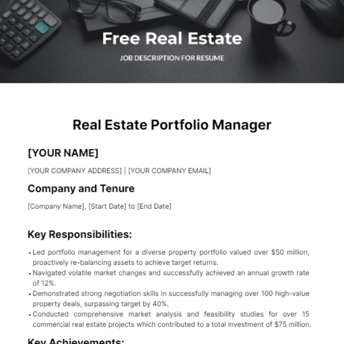 Real Estate Job Description for Resume Template