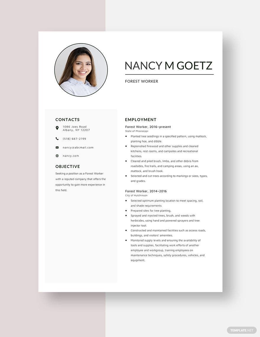 Forest Worker Resume in Word, Apple Pages