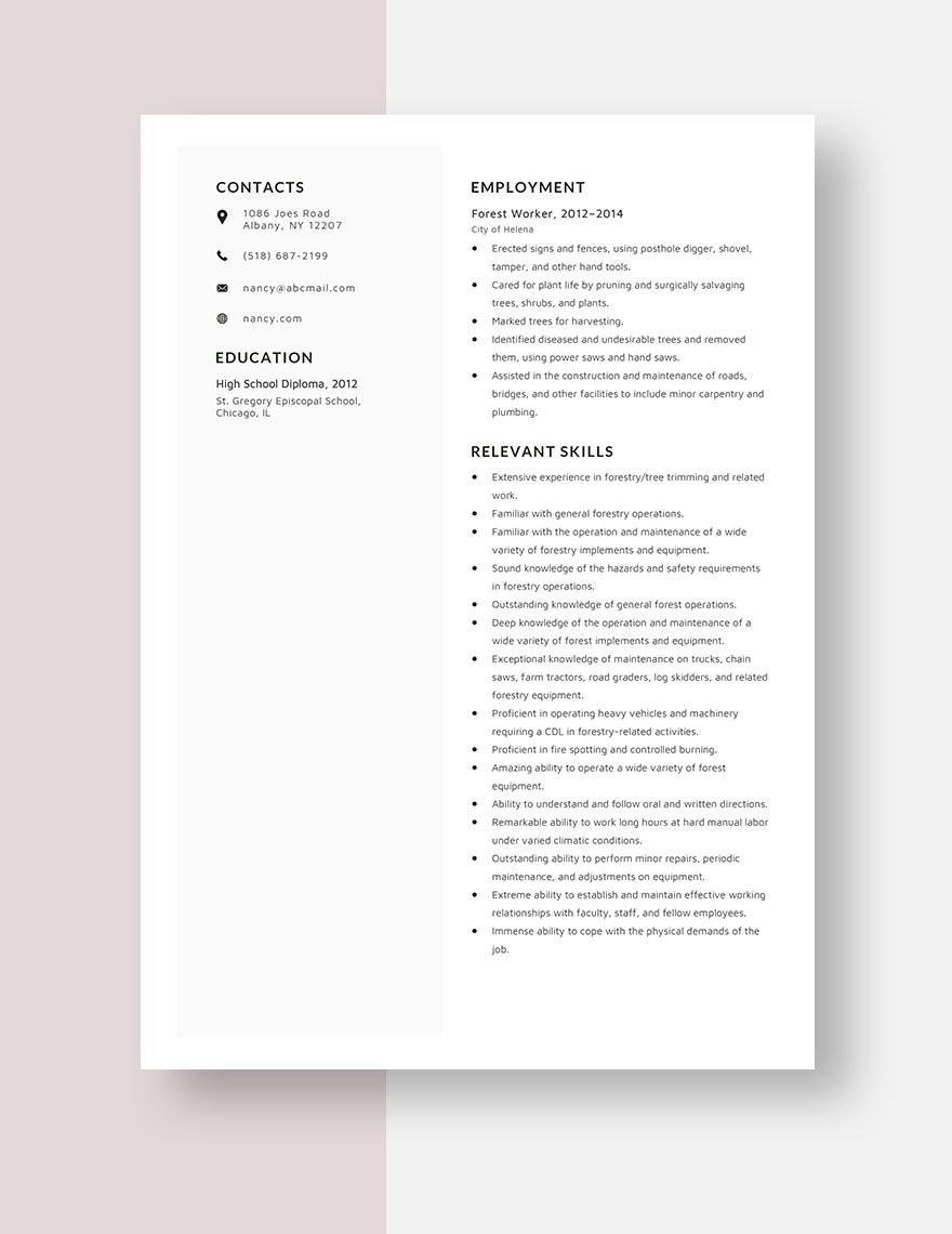 Forest Worker Resume