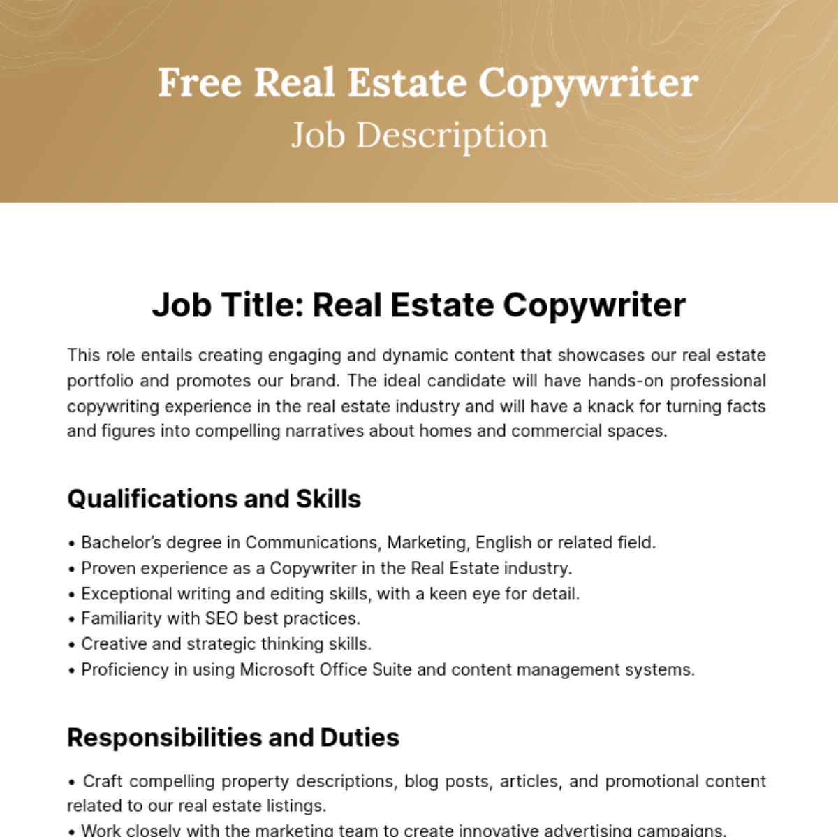Real Estate Copywriter Job Description Template
