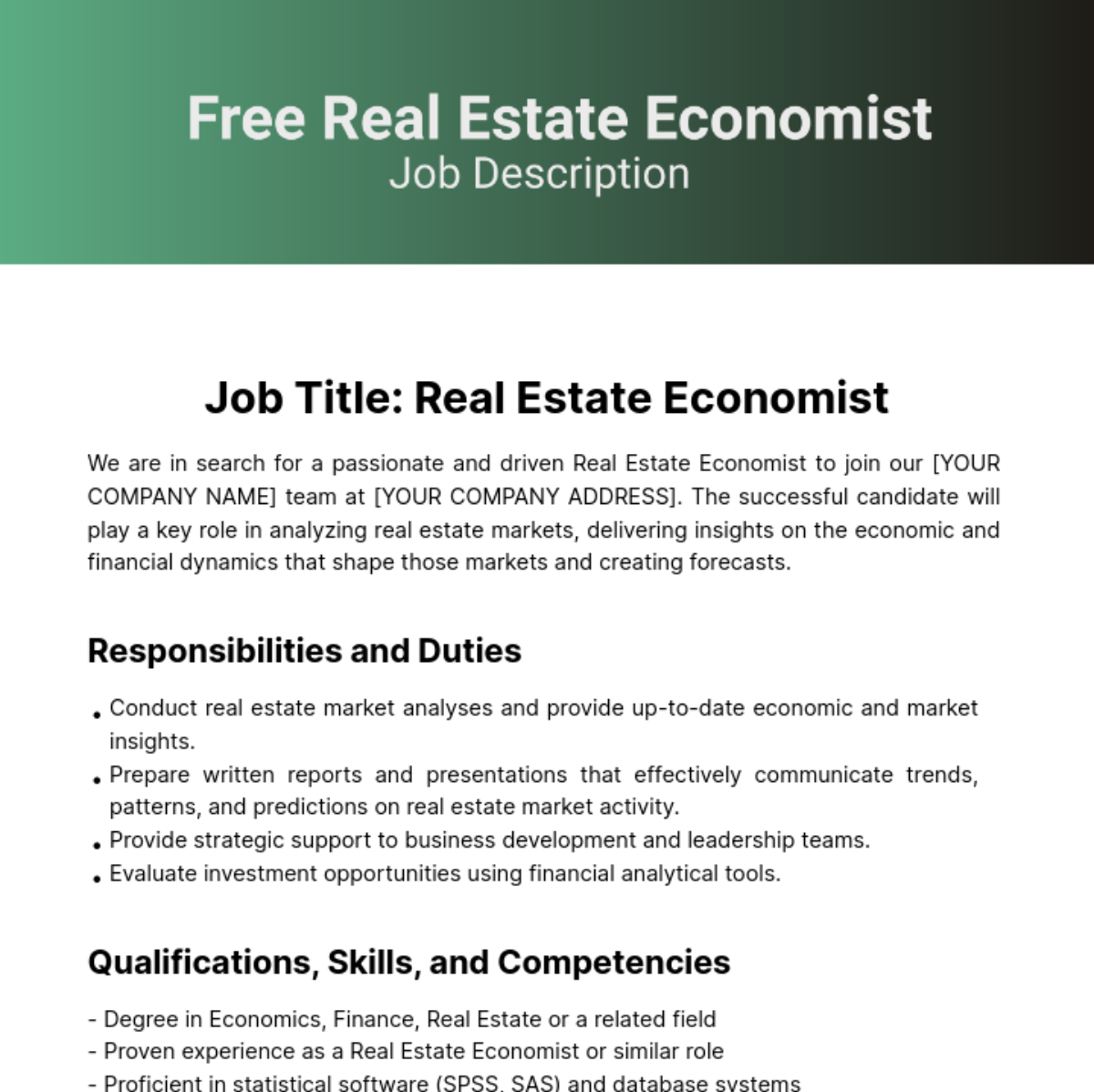Real Estate Economist Job Description Template