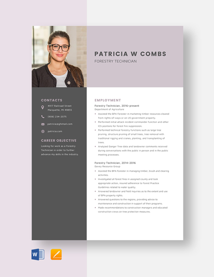 Forestry Technician Resume/CV Template - Word | Apple Pages