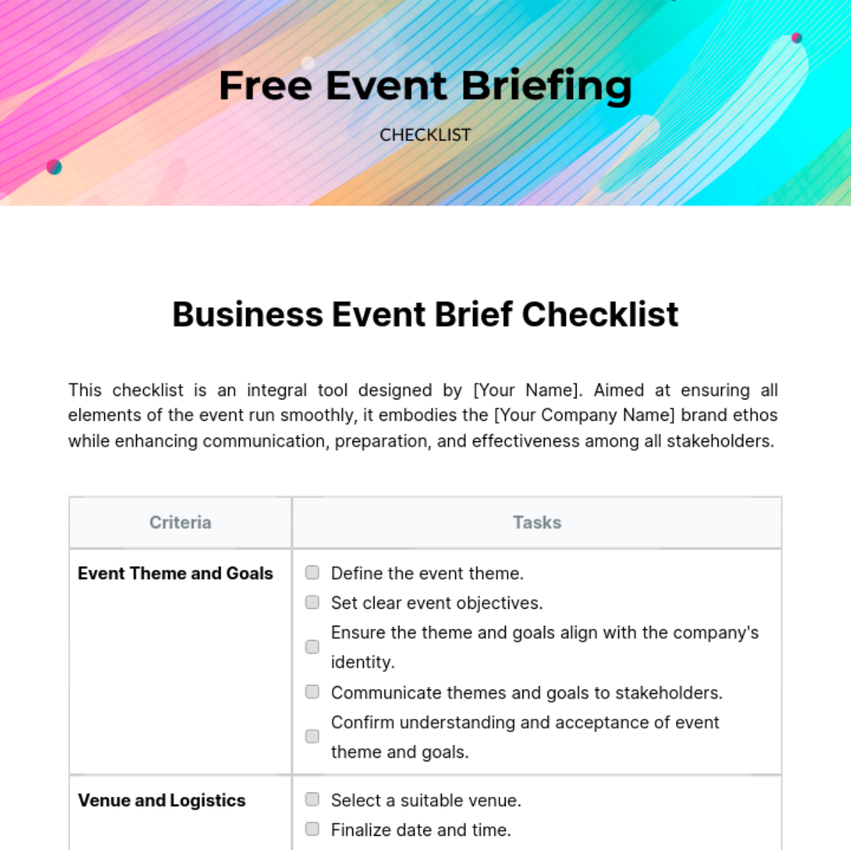 Free Event Briefing Checklist Template