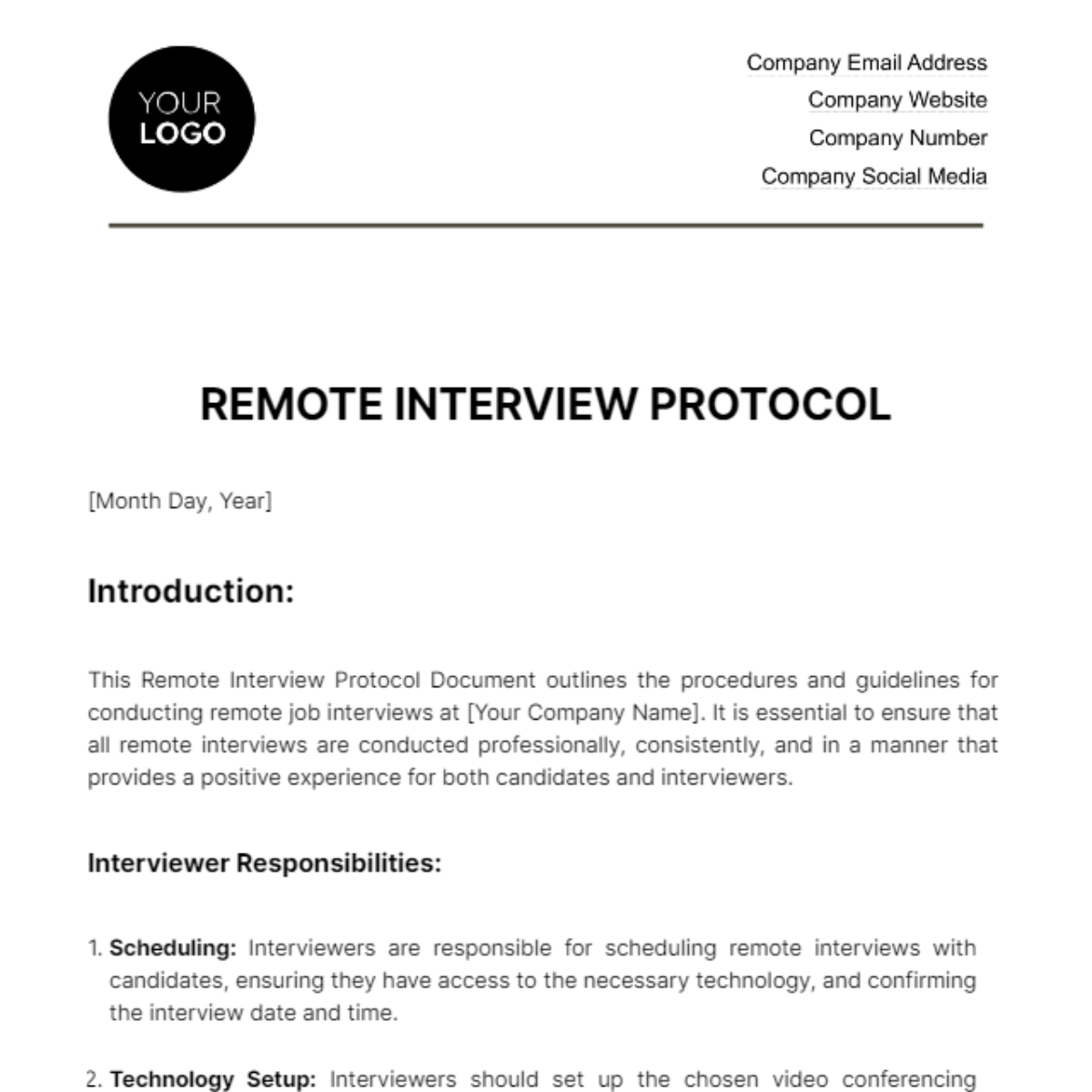 Remote Interview Protocol HR Template