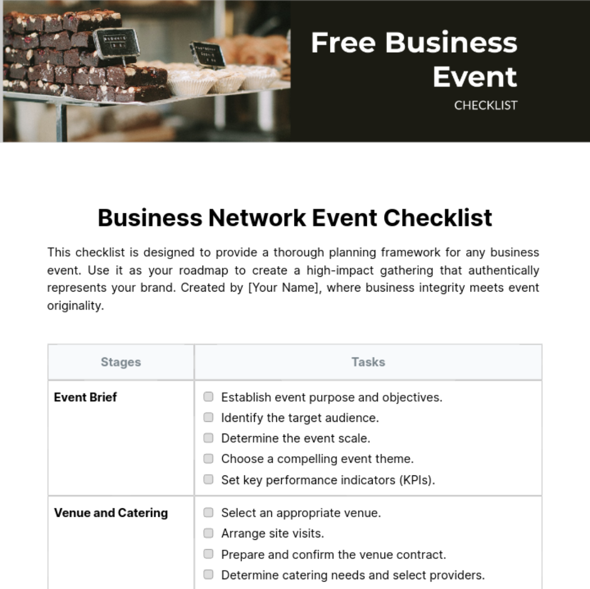 Business Event Checklist Template