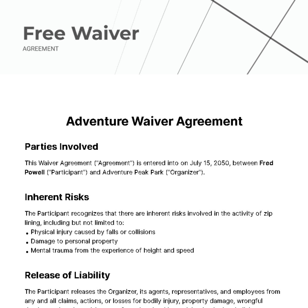 Free Waiver Agreement Template