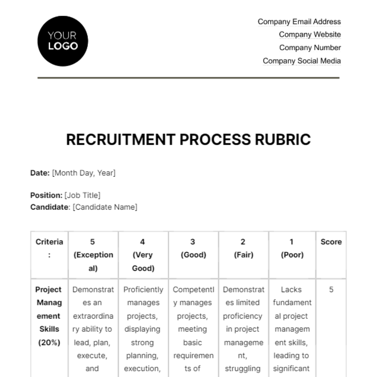 Recruitment Process Rubric HR Template