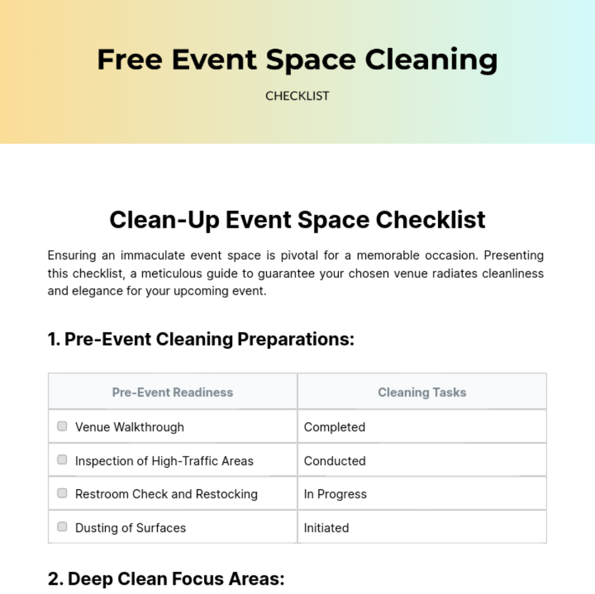 Event Space Cleaning Checklist Template