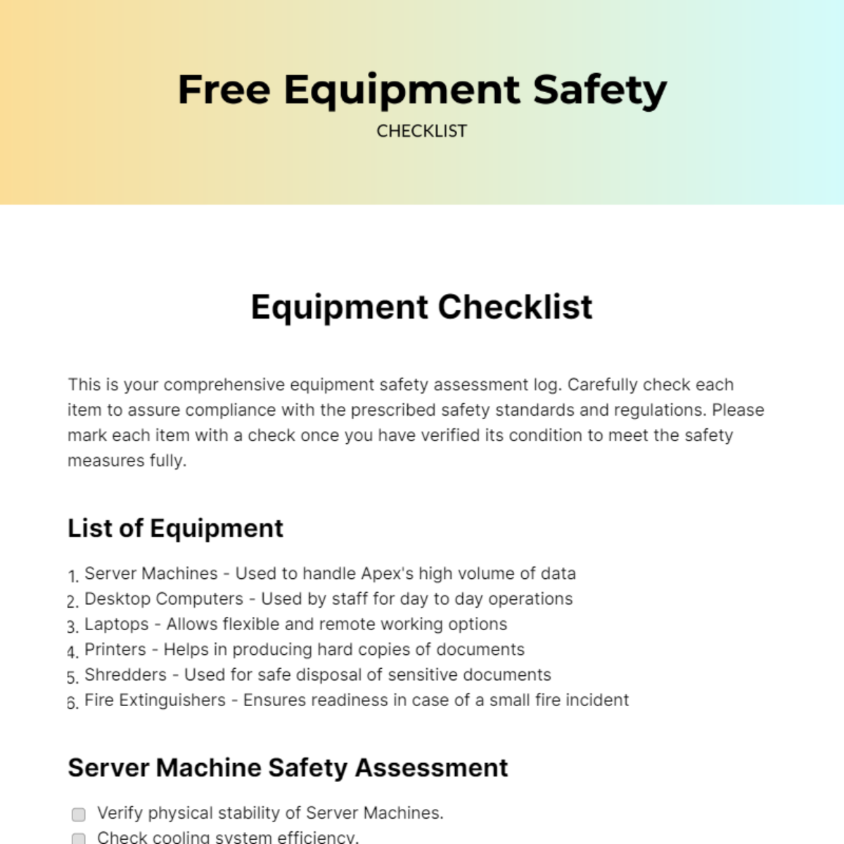 FREE Equipment Checklist Templates & Examples Edit Online & Download