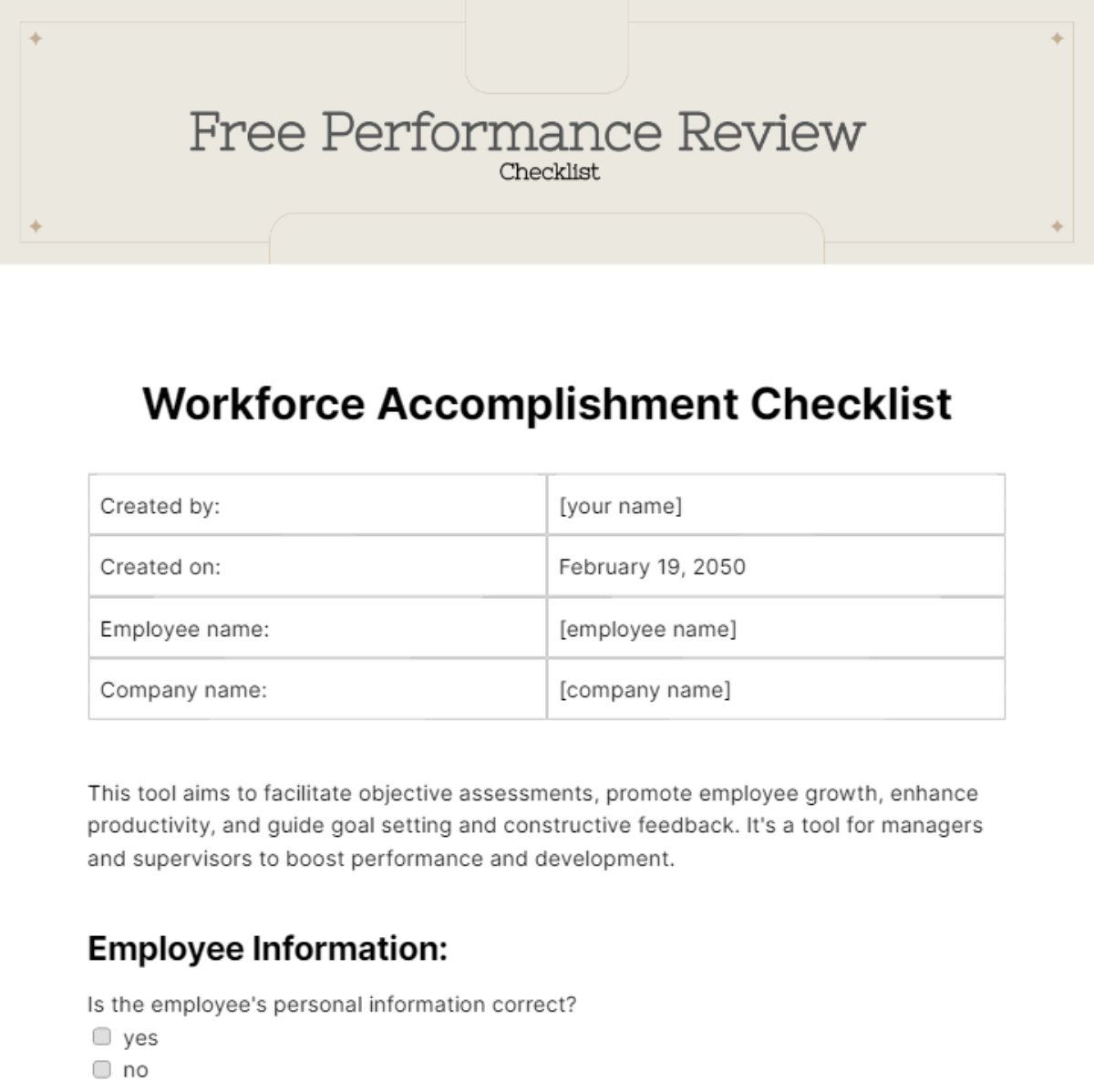 Performance Review Checklist Template