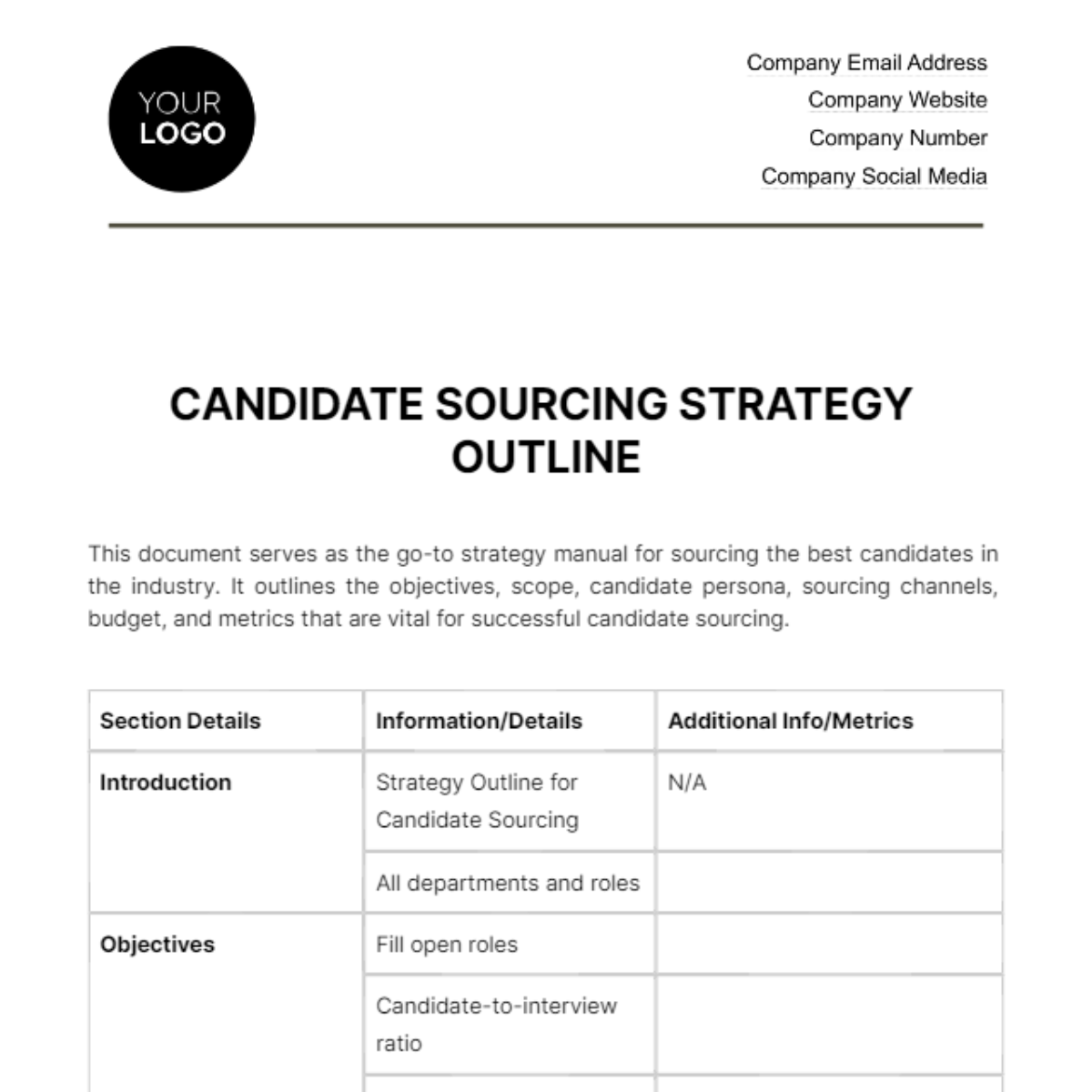 Candidate Sourcing Strategy Outline HR Template