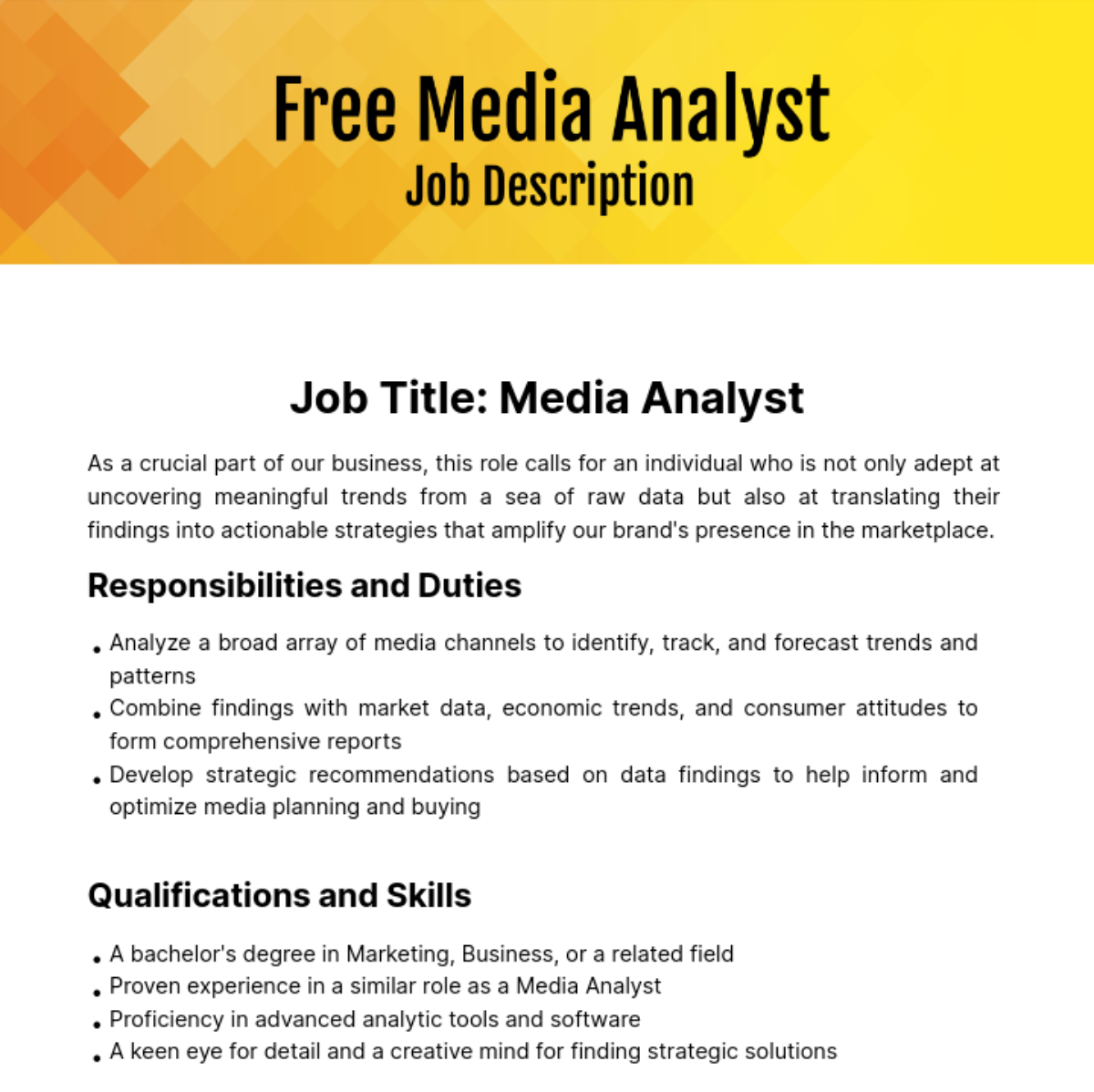 Media Analyst Job Description Template