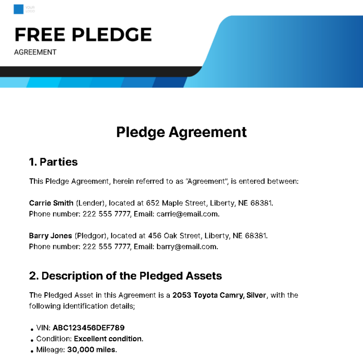 Pledge Agreement Template