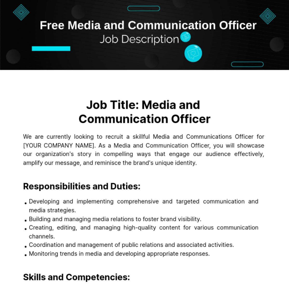 Media and Communication Officer Job Description Template