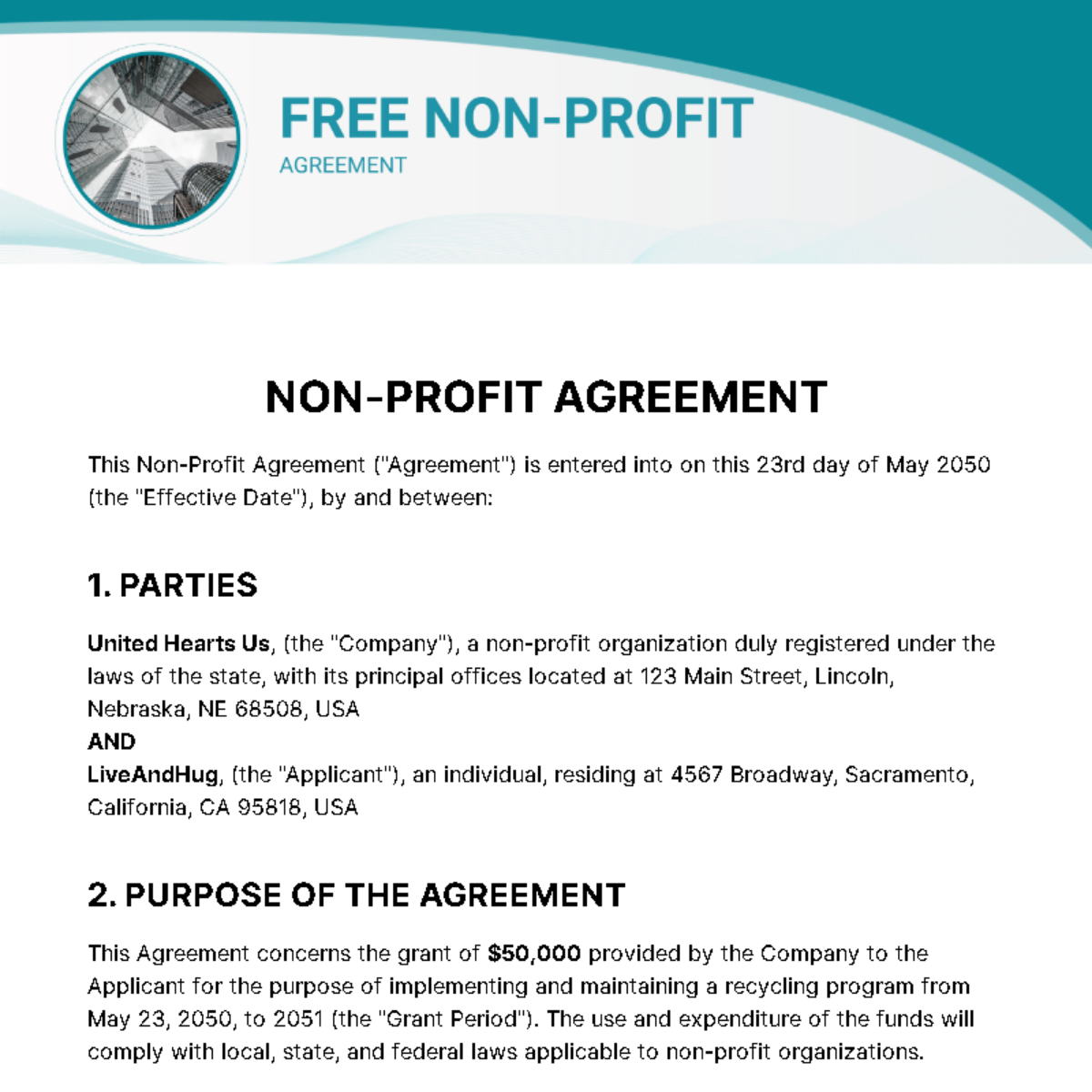 Non Profit Agreement Template