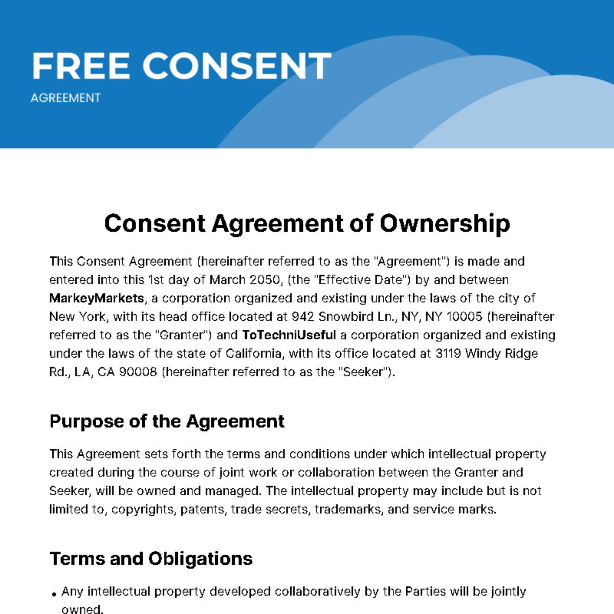 Free Consent Agreement Template
