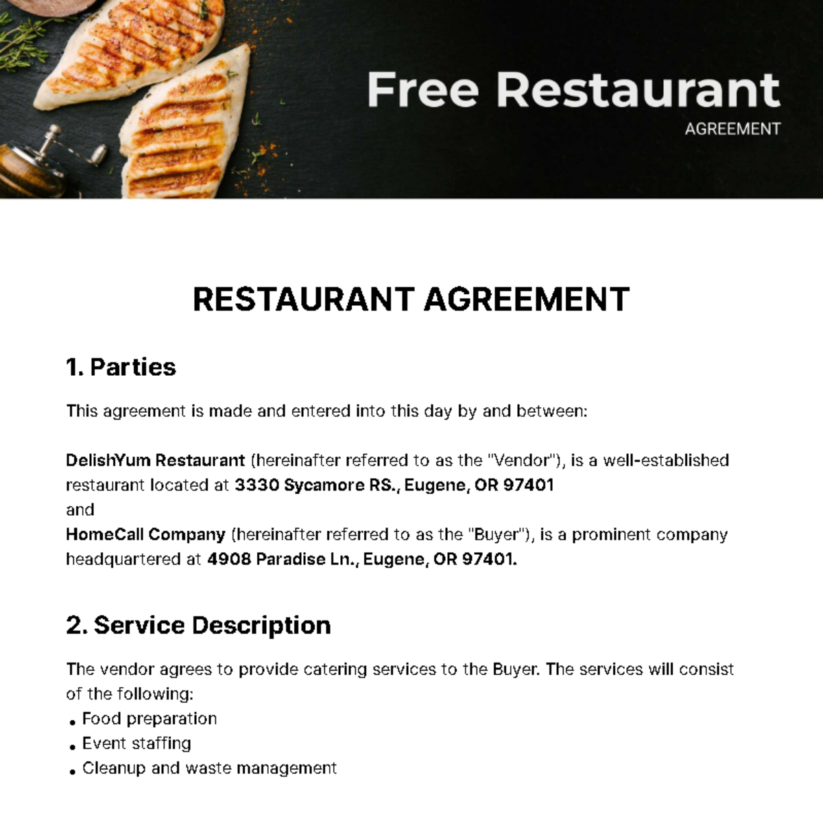 Restaurant Agreement Template