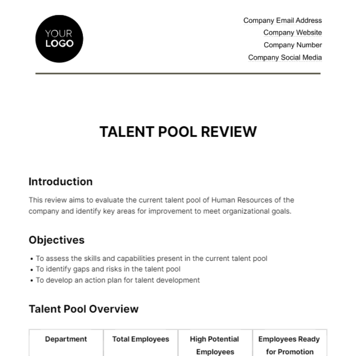 Talent Pool Review HR Template