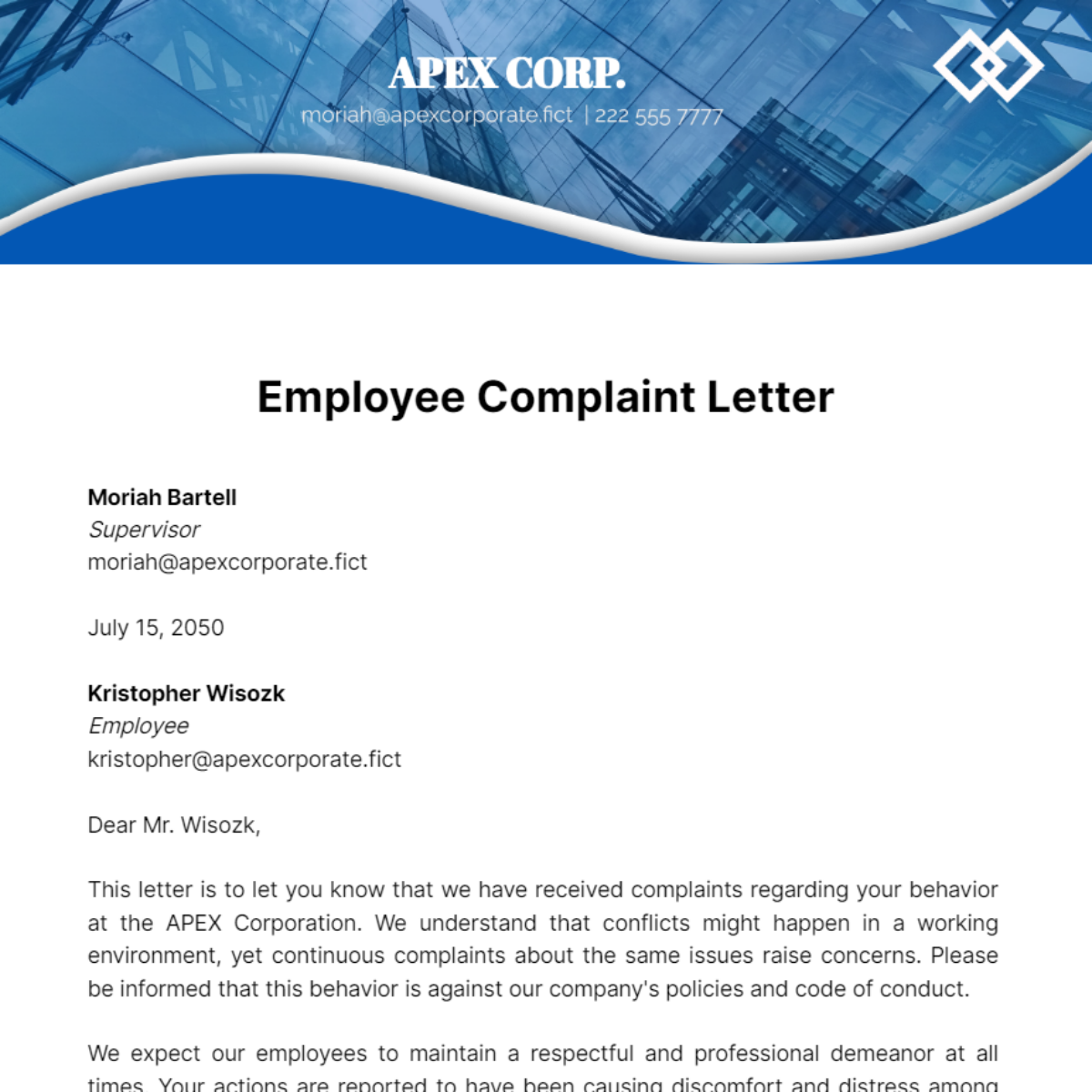 Employee Complaint Letter Template