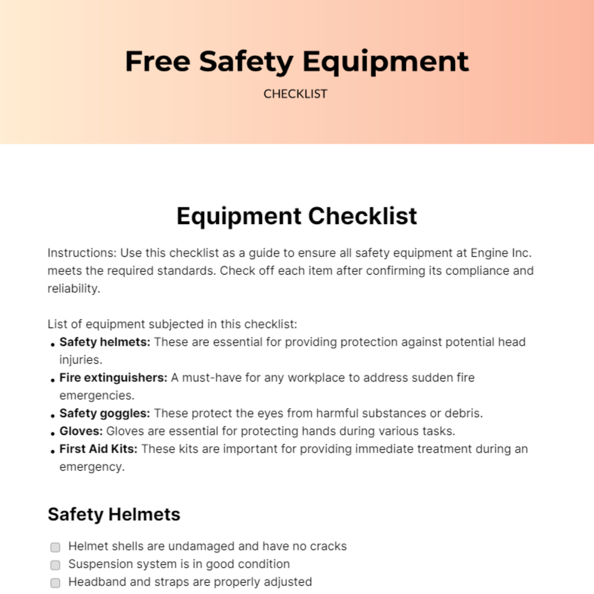 FREE Equipment Checklist Templates & Examples Edit Online & Download