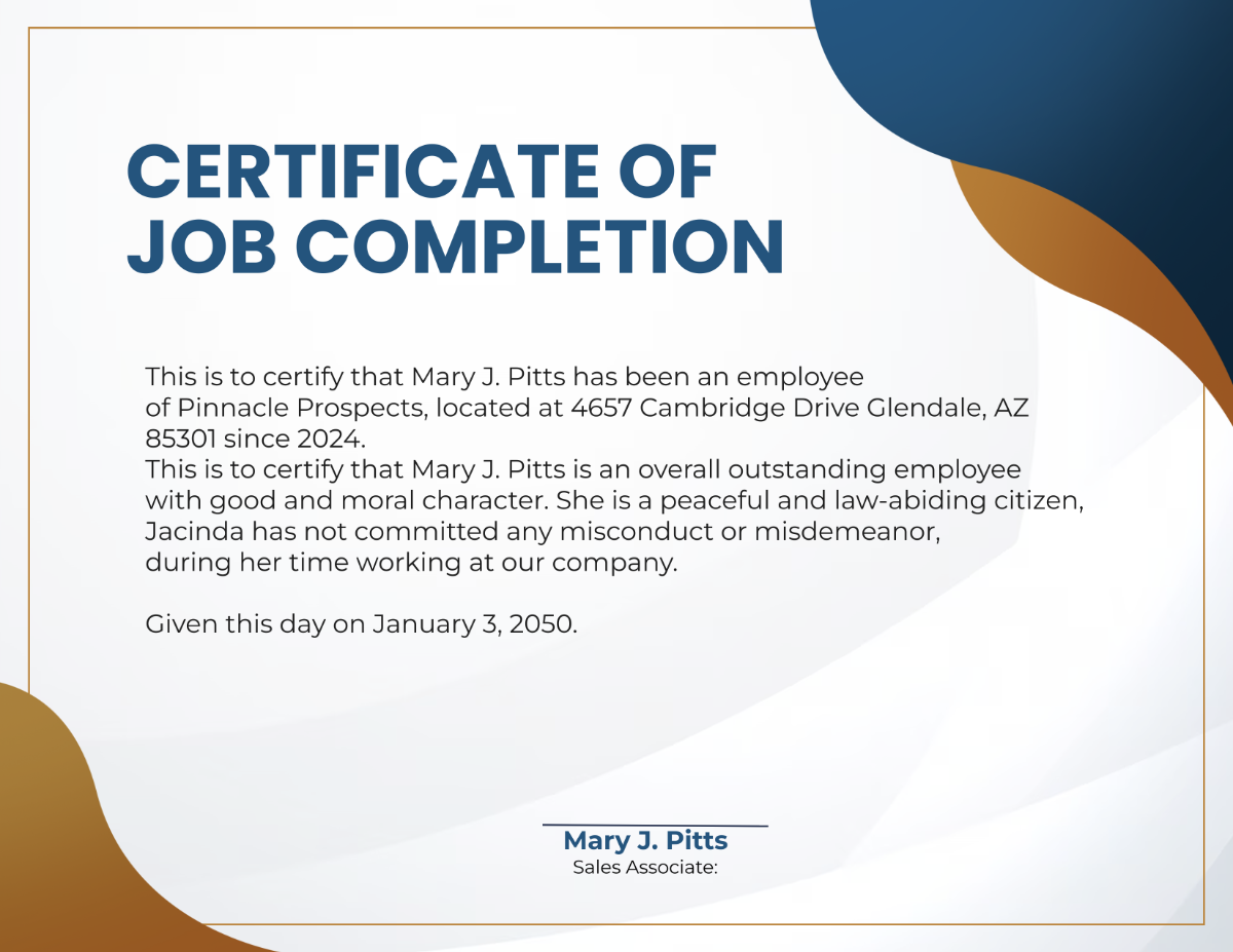 Job Completion Certificate