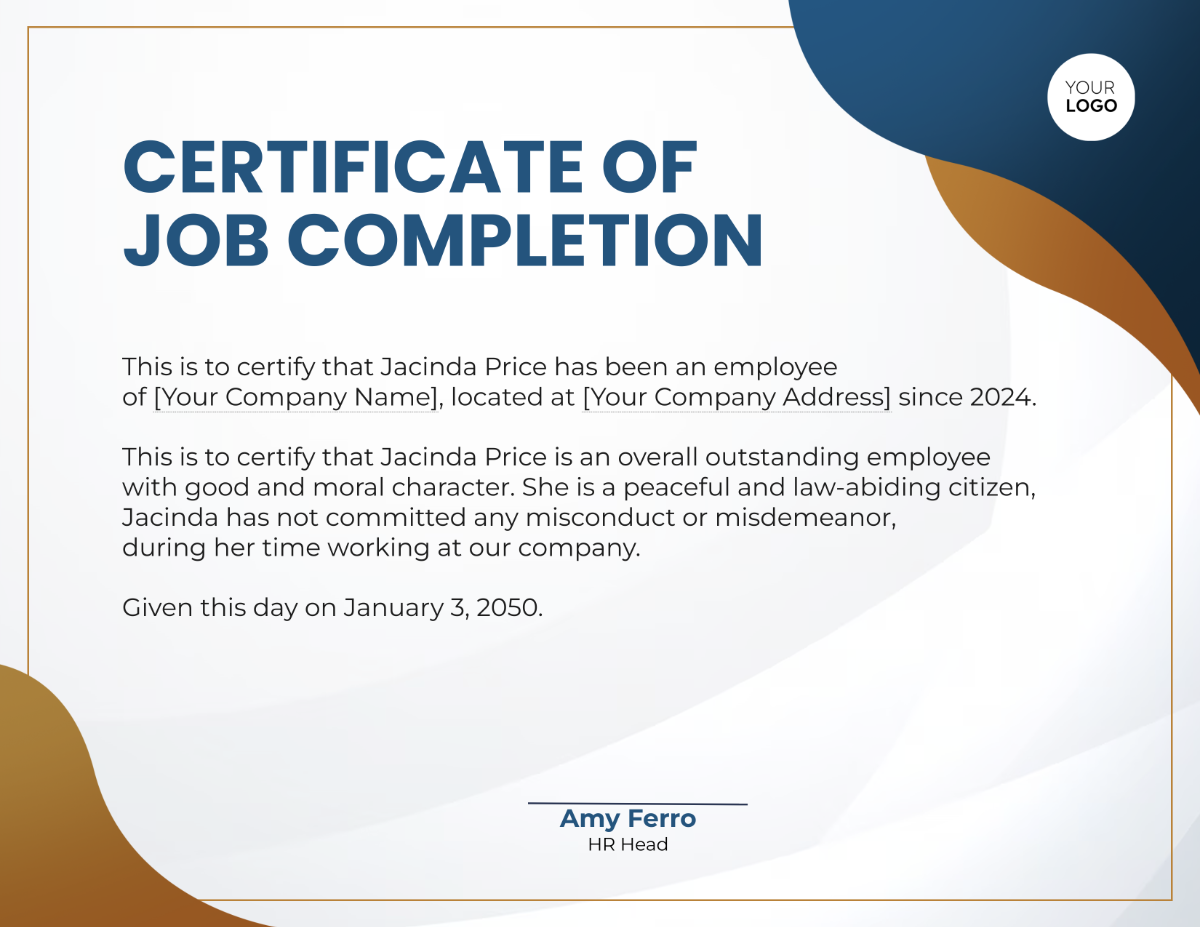 Job Completion Certificate Template