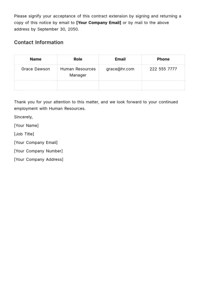 Free Contract Extension Notice HR Template to Edit Online