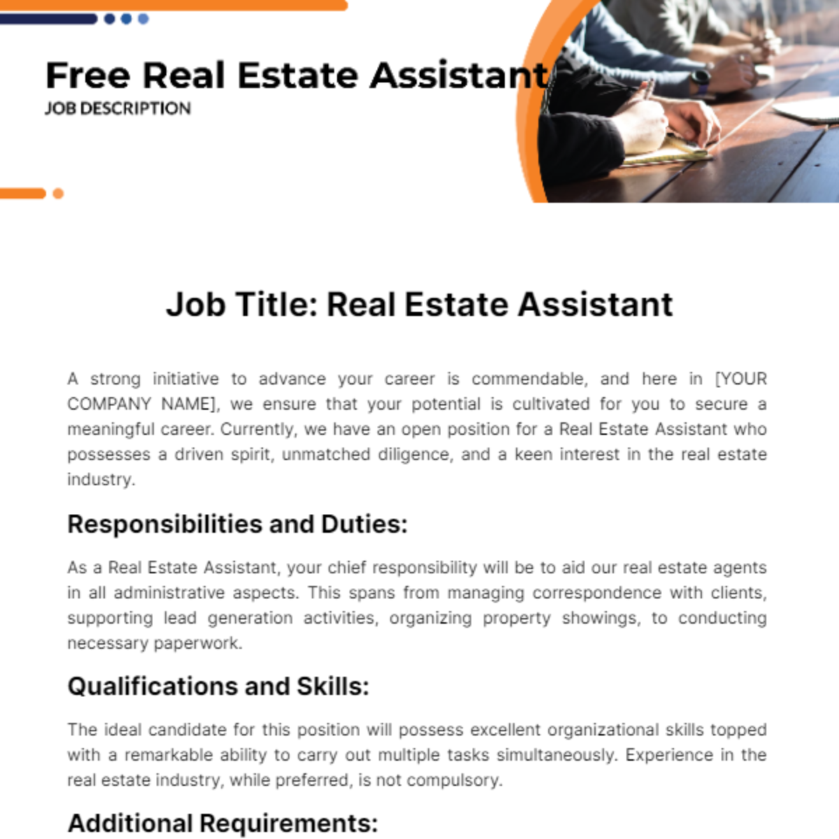 Real Estate Assistant Job Description Template Edit Online Download 