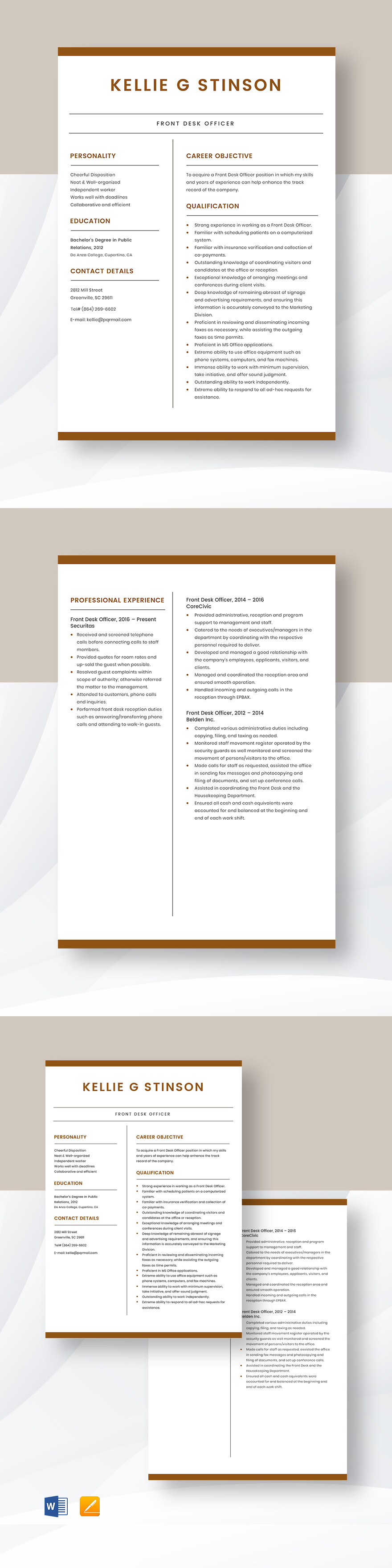 Front Desk Officer Resume Template Word Apple Pages Template net