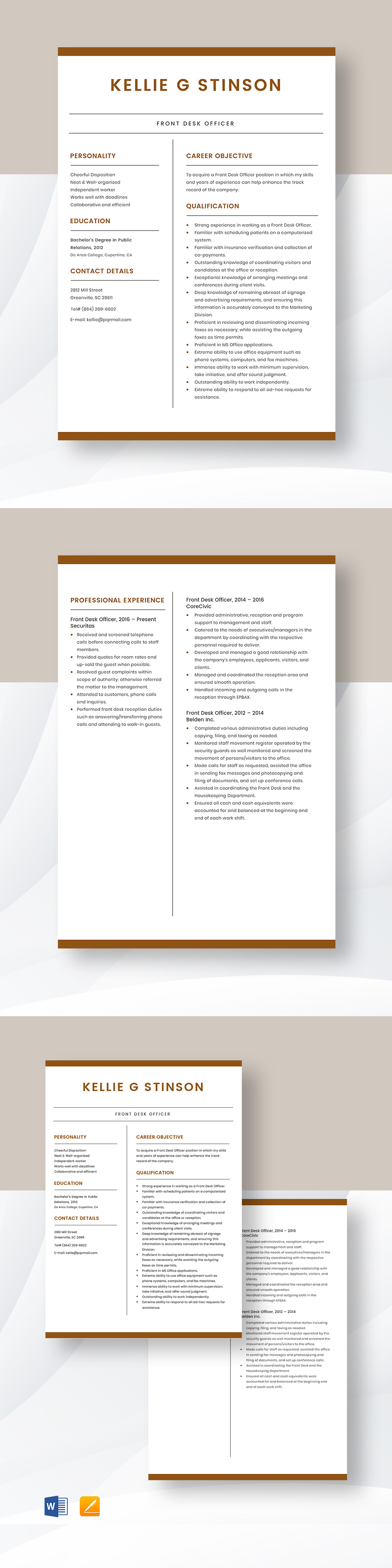 Front Desk Officer Resume Template Word Apple Pages Template