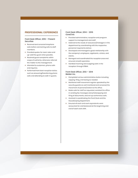 Front Desk Officer Resume Template Word Doc Apple Mac