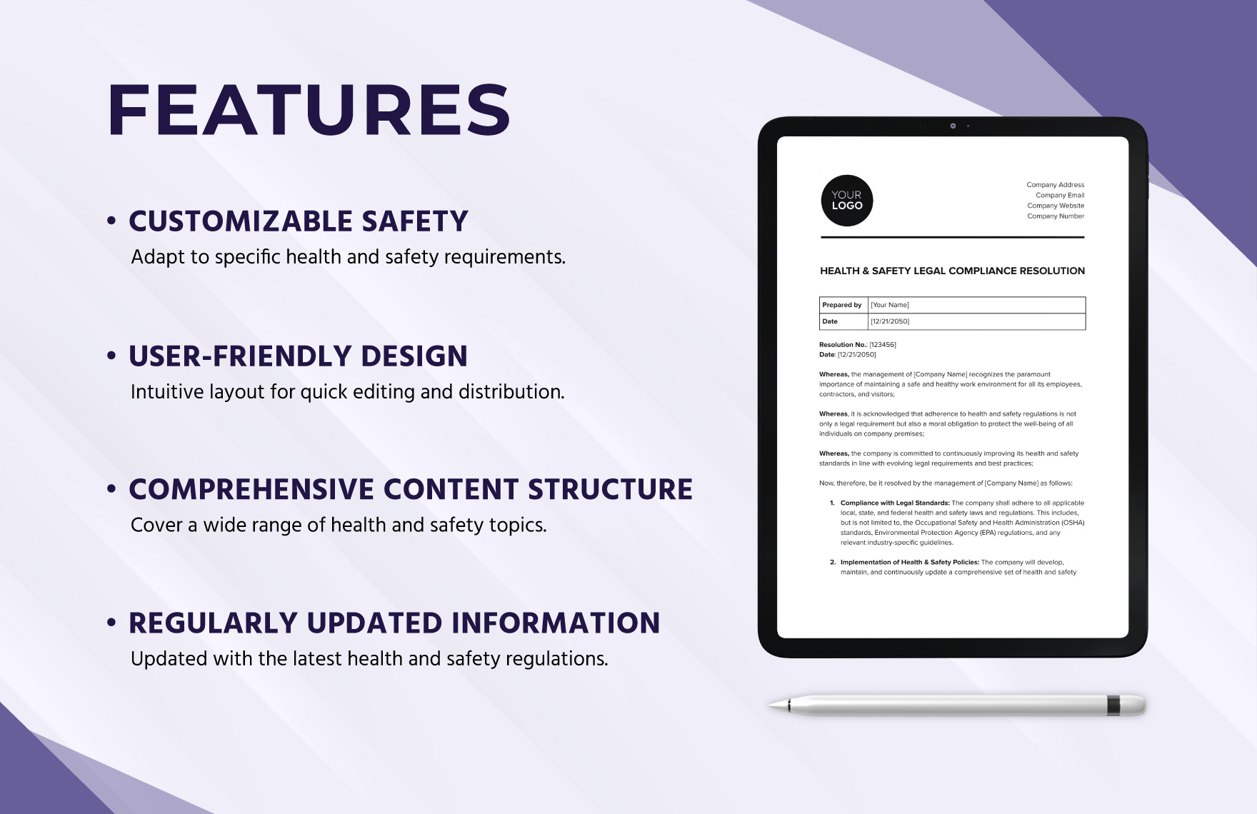 Health & Safety Legal Compliance Resolution Template